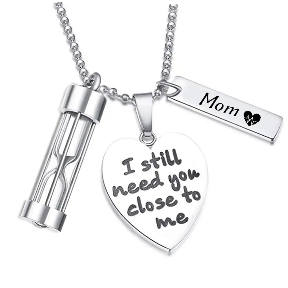 

Stainless Steel Cremation Jewelry Hourglass Ashes Urn Memorial Pendant Necklace in Memory of Family,I Still Need You Close to Me