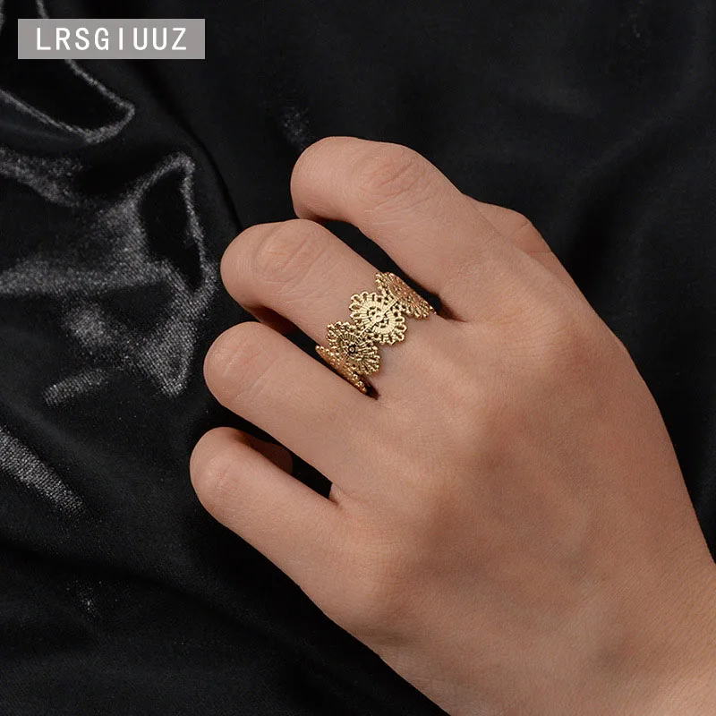 

14k Electroplated Real Gold Hollow Out Multi Flower Open Ring Female Stainless Steel American Personalized Simple Index Finger