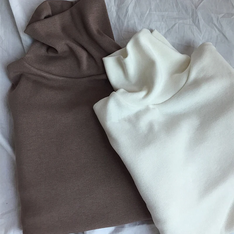 

harajuku Solid Bottoming t Shirt Women Spring Autumn Tee Shirts Korean Turtleneck Slim Long Sleeve Black White T-shirts 90s tops