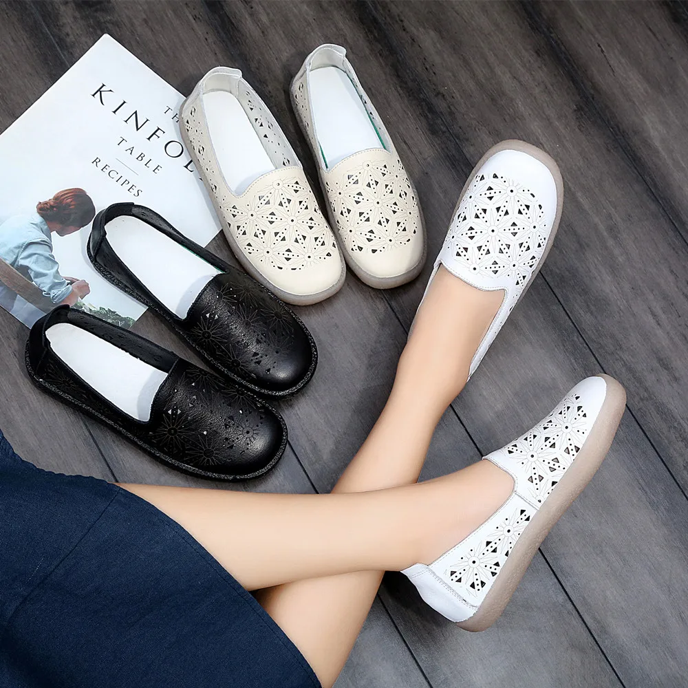 

Женские туфли ручной работы Tilocow из натуральной кожи на плоской подошве, женские повседневные туфли без застежек, женская обувь с вырезами, ...