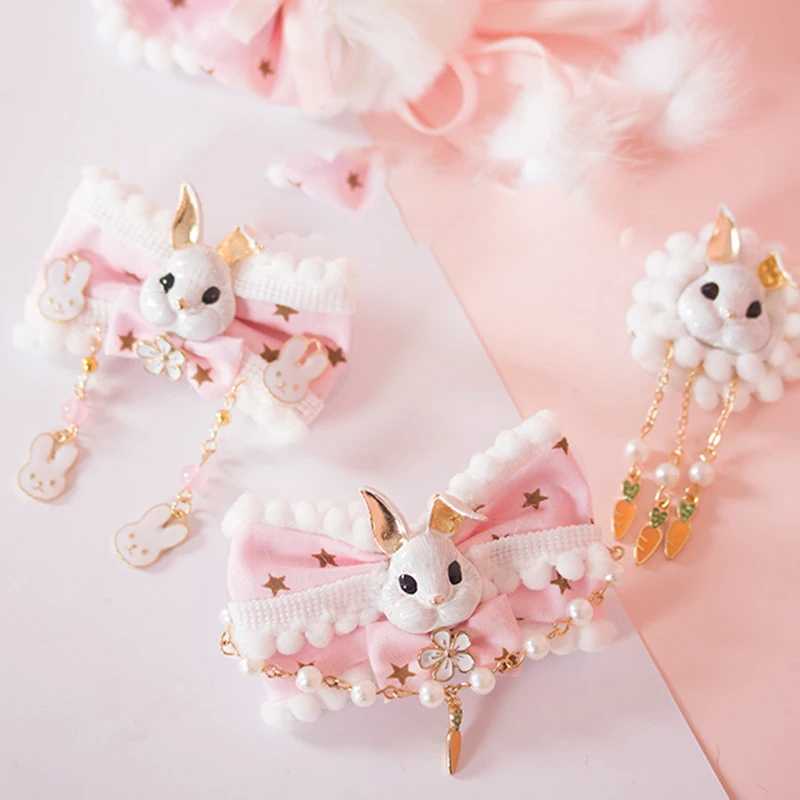 Ручная работа мягкая сестра венонат Kawaii розовая заколка для волос в виде кролика косплей аксессуары для волос японский сладкий Лолита Винтажная заколка для волос