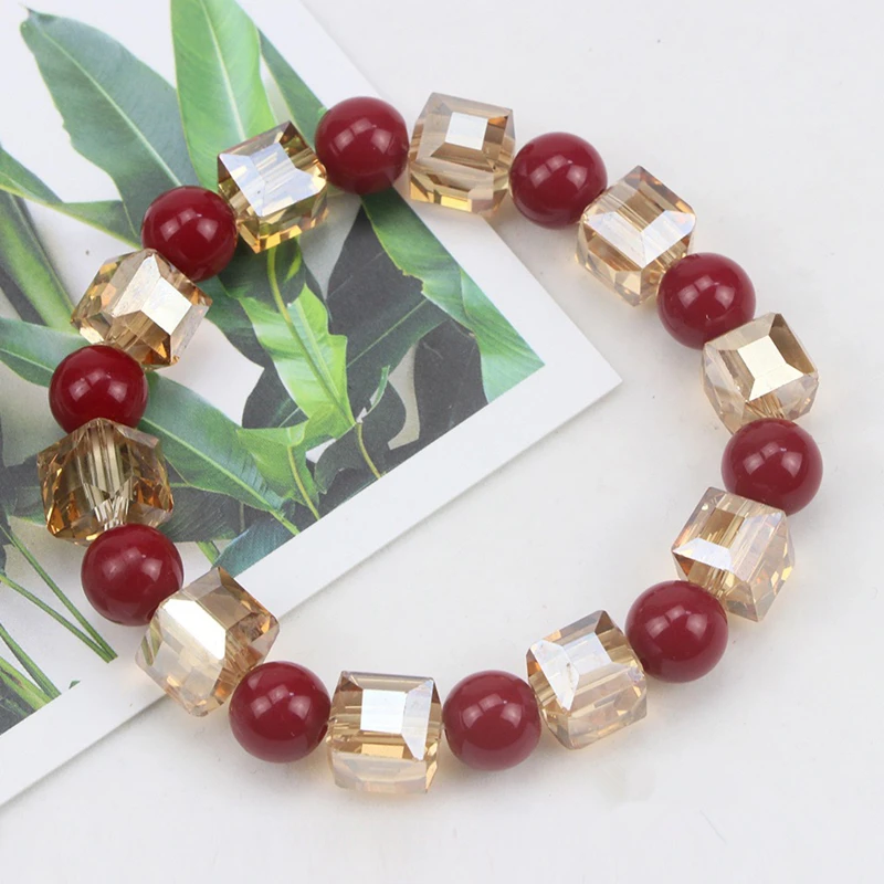 

Christmas gift handmade bracelet fashion temperament jewelry acrylic elastic bracelet square crystal bracelet