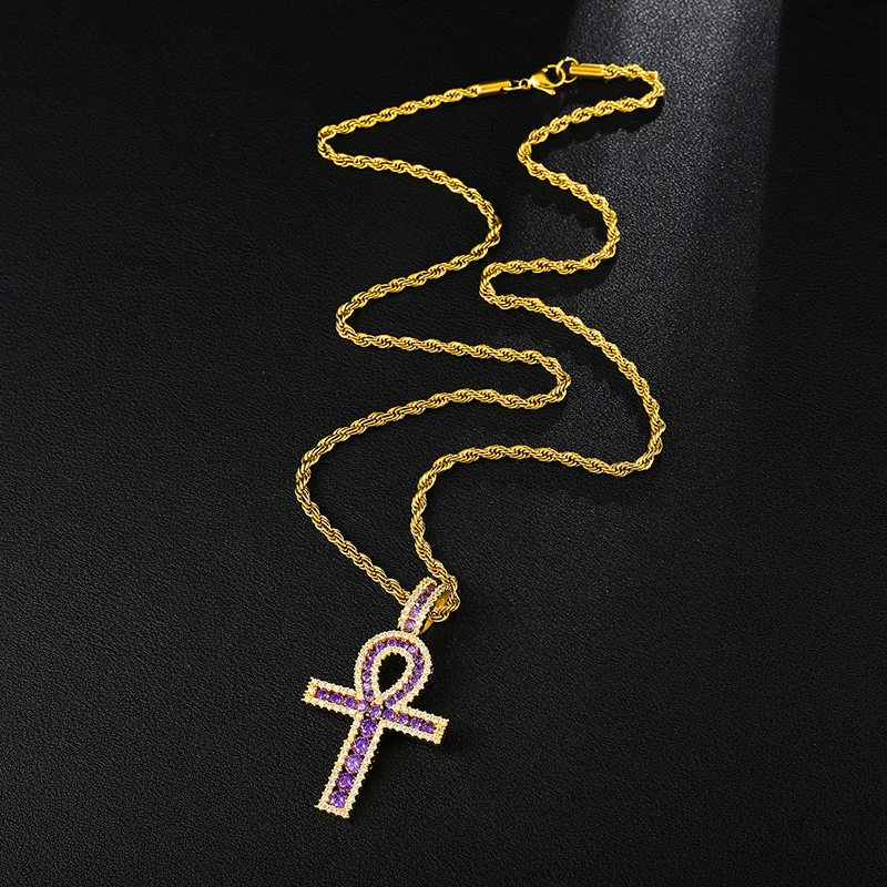 Hip Hop Ankh Copper Cross Pendant Necklace Micro Pave CZ Stones Egyptian Style Prayer &amp Pendants For Men Women Party | Украшения и