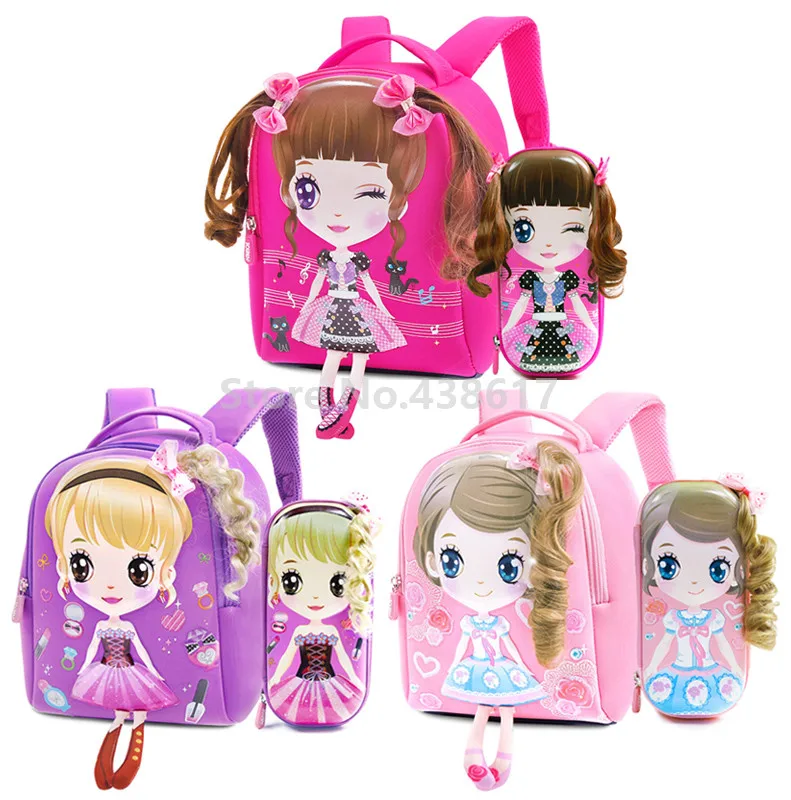 Школьная сумка для девочек комплект с 3d чехлом карандашей и милыми принцессами