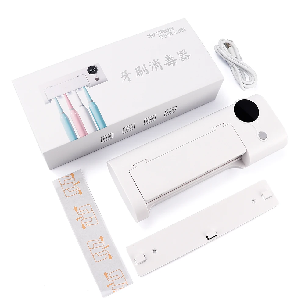 

Family Toothbrush Sterilizer with UV Light Toothbrush Holder for 4 pcs Toothbrush storage stick on wall Dental Health Care