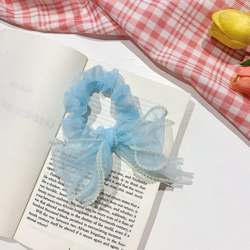 

Korea Pearl Bow Hair Rope Girl Headdress Elastic Hair Bands for Women Pearls Scrunchie Hair Accessories Girls Ponytail Holder