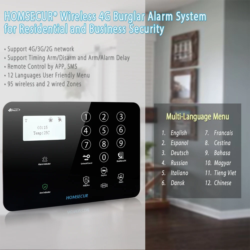 HOMSECUR беспроводный & Проводная 4G/GSM LCD охранная сигнализация для взлома + SOS