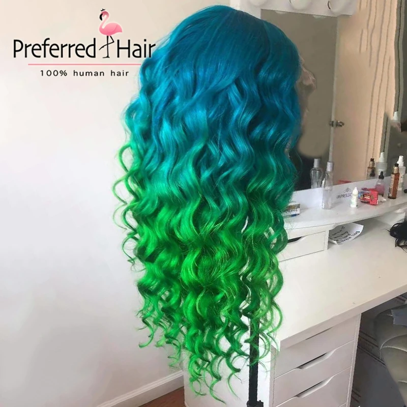 Preferred13x4 Preplucked свободный волнистый парик бразильский Омбре кружева передний Remy