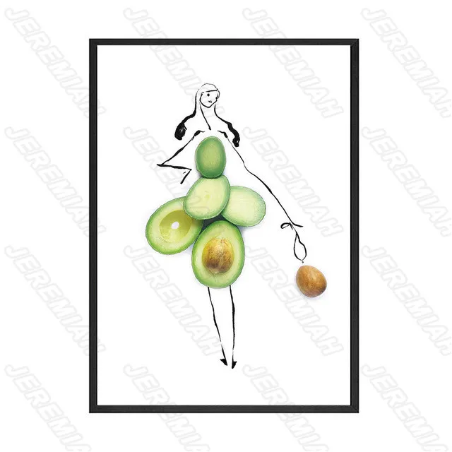 

Avocado and fashion girl poster Nordic style wall art canvas print painting modern children bedroom decoration