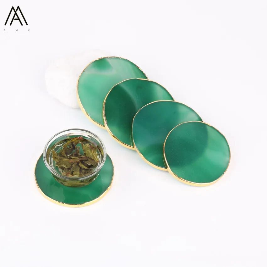 3 шт. позолоченные круглые подставки из натурального зеленого агата 65 90 мм|Бусины|