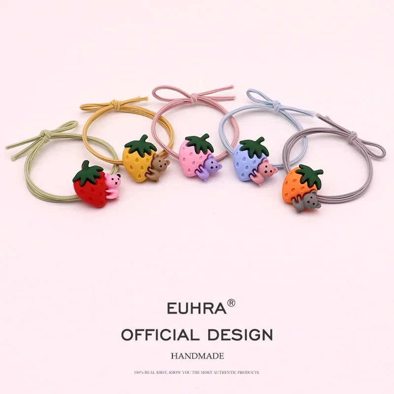 EUHRA, 5 цветов, маленькие мишки, клубника, эластичные резинки для волос для женщин и девочек, детские аксессуары для волос, резинка
