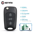 KEYYOU для Hyundai, 3 кнопки, 433 МГц, Автомобильный Дистанционный ключ ID46, чип для Hyundai I30 IX35, Складной автомобильный флип-ключ, Автомобильная сигнализация управления