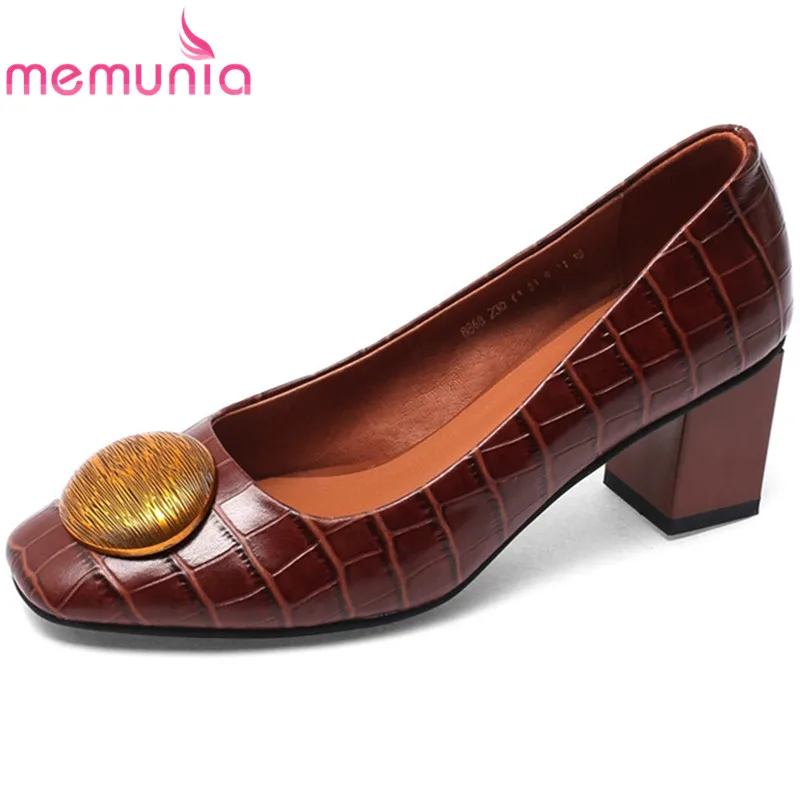 

MEMUNIA 2020 new arrival women pumps genuine leather shoes Metal decoration spring summer dress shoes ladies single shoes