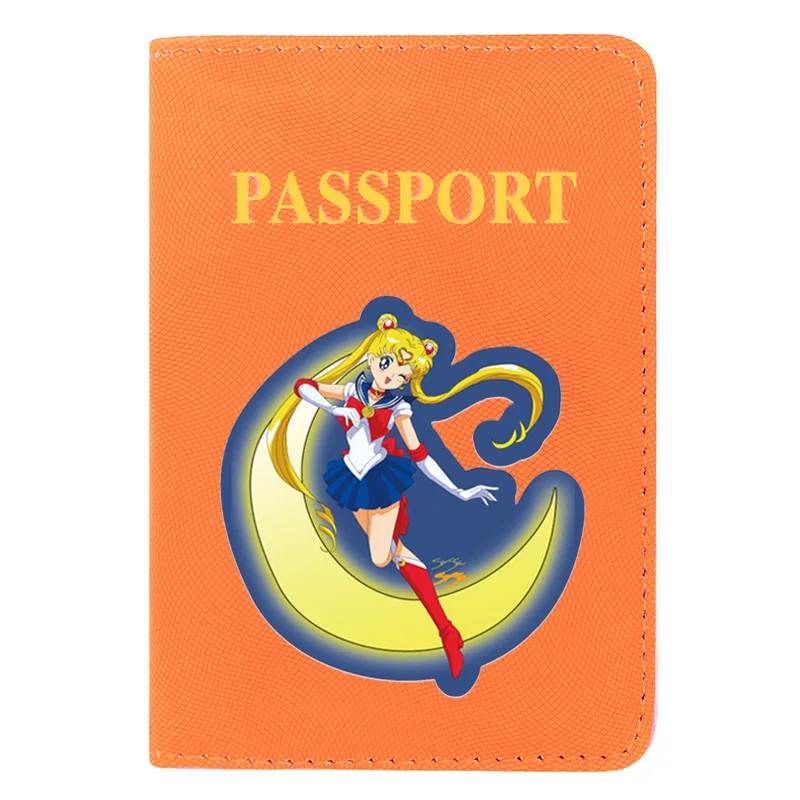 

Charm Fashion Sailor Moon Printing Women Men Passport Cover Pu Leather Travel ID Credit Card Holder Pocket Wallet Bags
