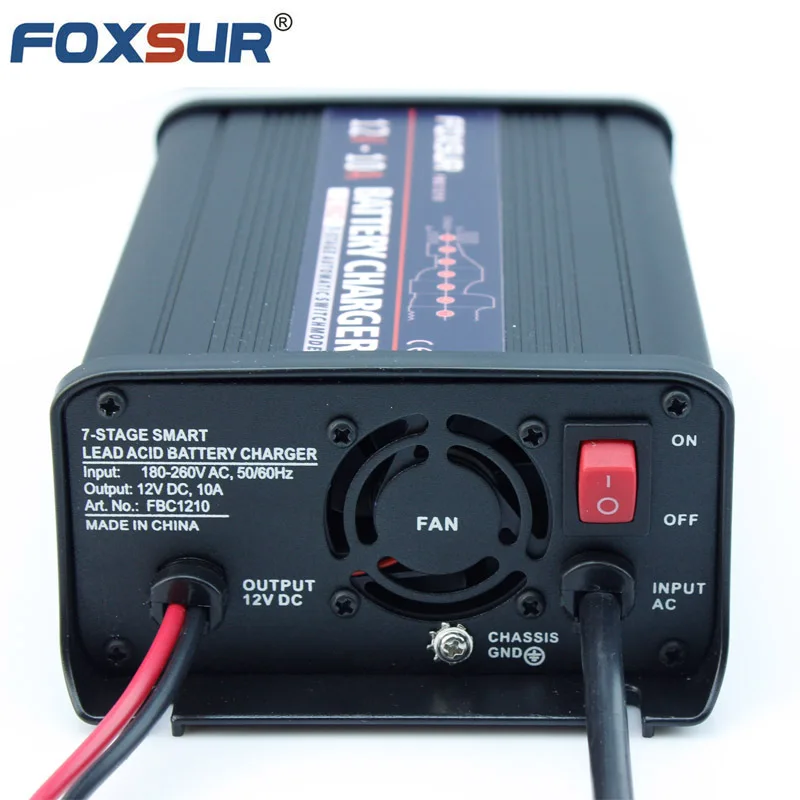 FOXSUR мотоцикл автомобильное зарядное устройство для быстрой зарядки 12v 10A/20A 7-ступенчатая свинцово-кислотный высокой мощности умное устройство для зарядки