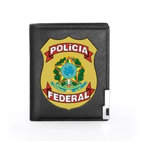 high quality classic brasil pol%c3%adcia federal printing leather wallet credit card holder short purse