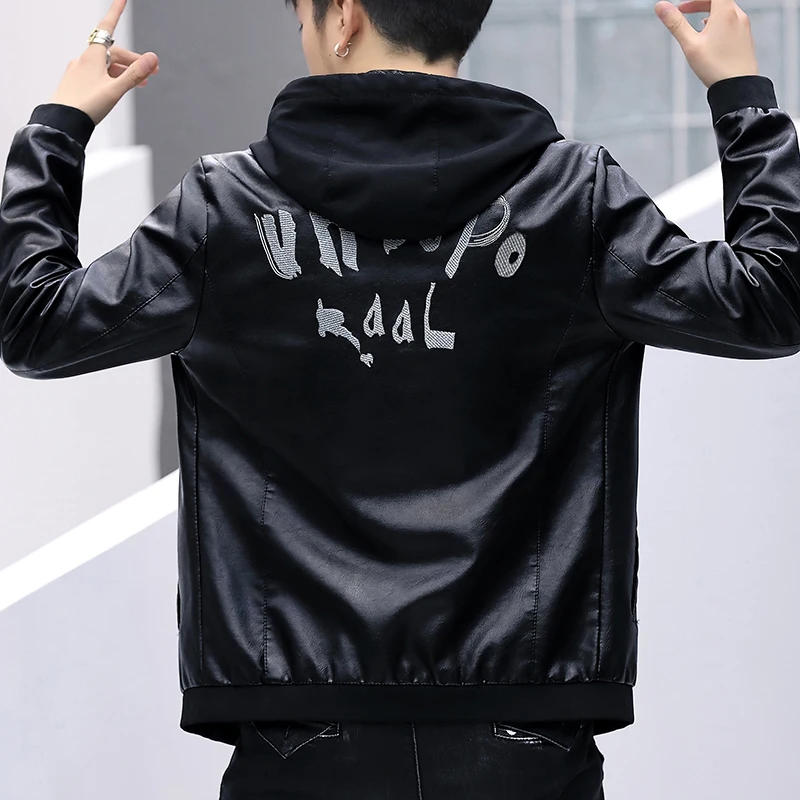 Кожаная куртка 2019 Новая мужская кожаная Осенняя мода приталенная одежда вышивка