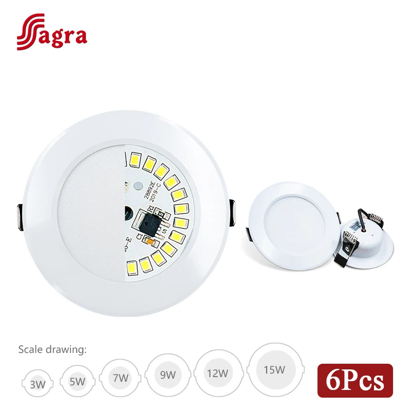 

6pcs/lot LED Downlight 3W 5W 7W 9W 12W 15W Recessed Round LED Ceiling Lamp AC 220V 240V Indoor Lighting Warm White Cold White