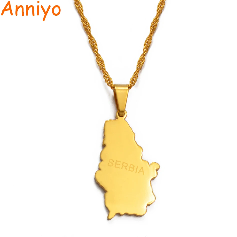 Anniyo Serbia карта кулон и тонкие ожерелья для женщин/девочек золотой цвет Srbija Ювелирные изделия Подарки#016921