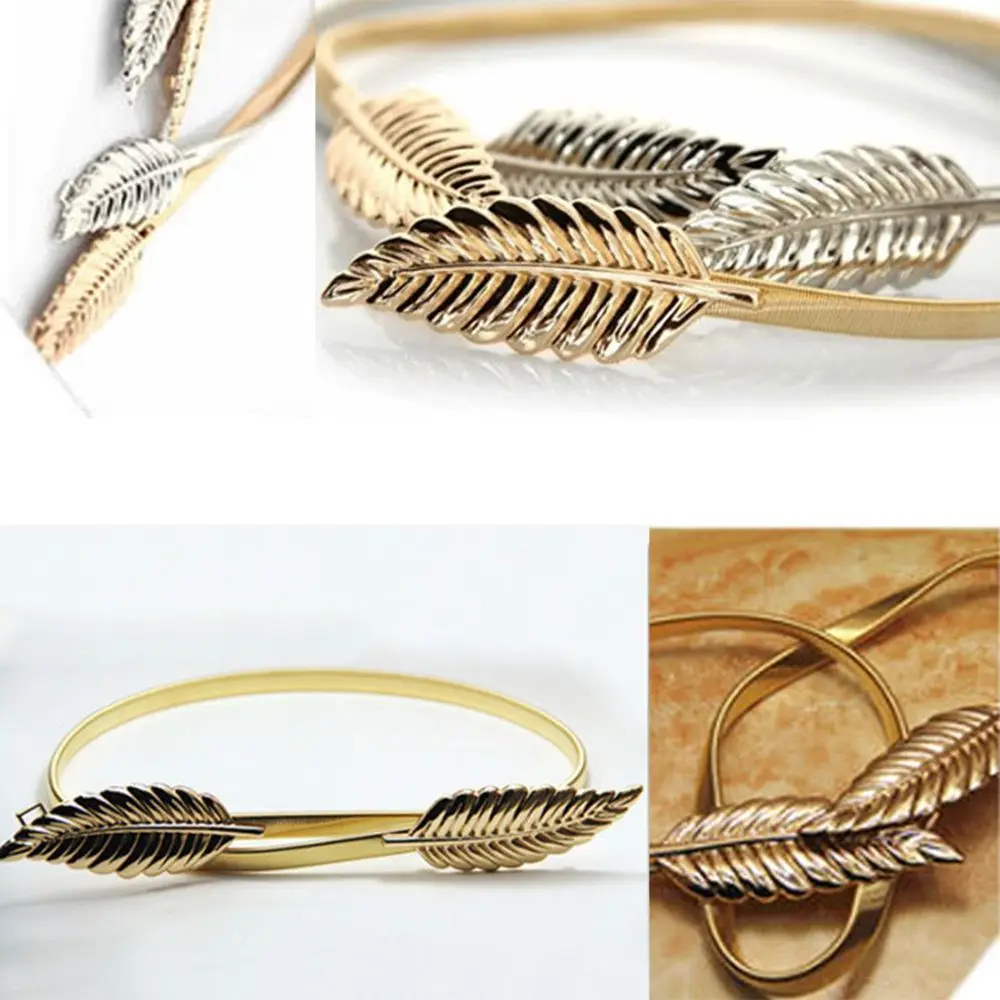 Винтажные модные пояса с листьями металлические ремни эластичные спереди для