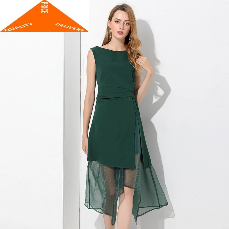 Женское элегантное Сетчатое платье миди размера плюс Длинное Зеленое офисное в