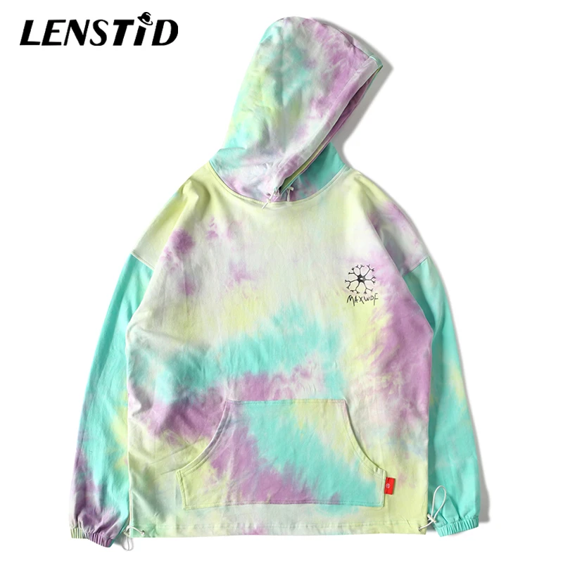 LENSTID мужские хип-хоп галстук краситель граффити печатных Harajuku пуловер толстовки