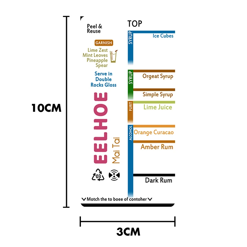 

7PCS Reusable Cocktail Recipe Stickers Proportion of Alcohol Beverage Scale Stickers 3D Universal Kitchen Accessories