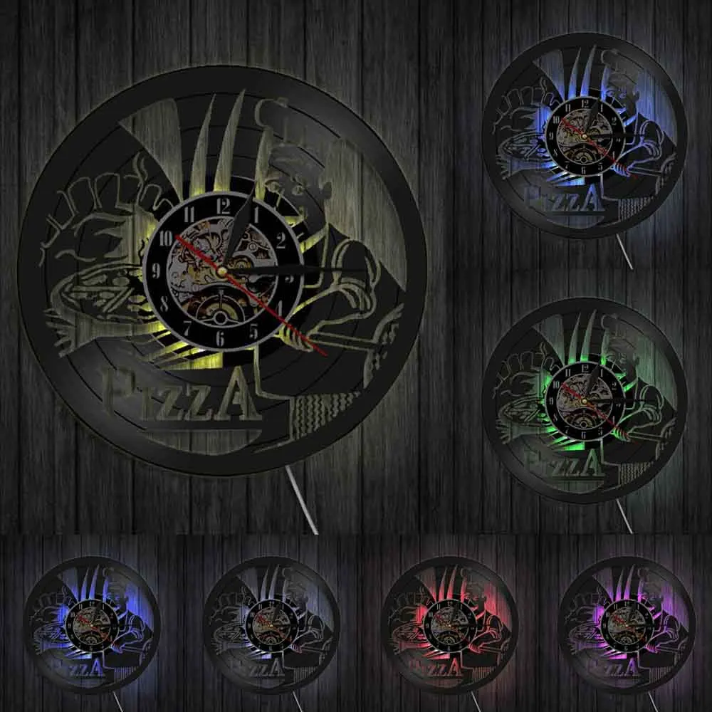 Настенные декоративные часы-пиццерия изготавливатель пиццы виниловая пластина