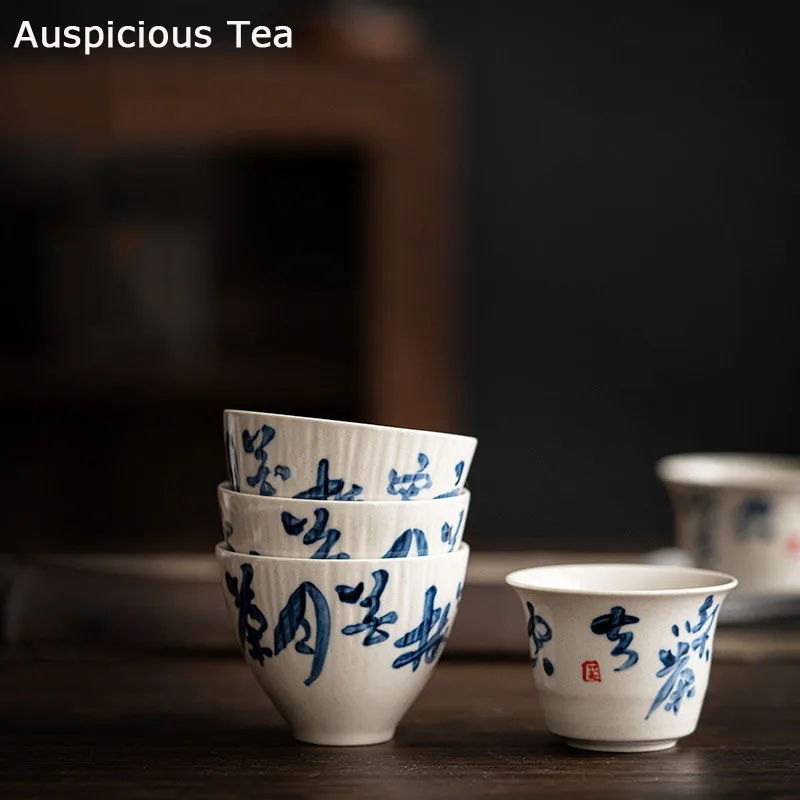 

2pcs/Set Plant Ash Tea Cup Hand Painted Blue And White Master Cup Ceramic Kung Fu Teaset Small Tea Bowl Teacup Tea Ceremony Gift