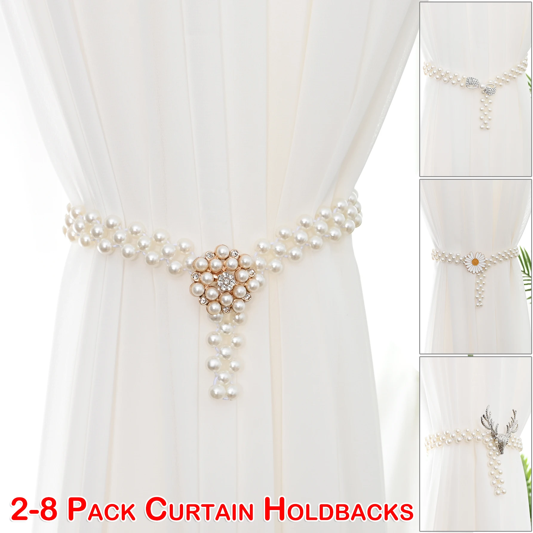 

2pcs Window Curtain Rope Pearl Tie Backs Tiebacks Curtain Holdbacks Living Room Bedroom Ornament Home Office Decor Accessories