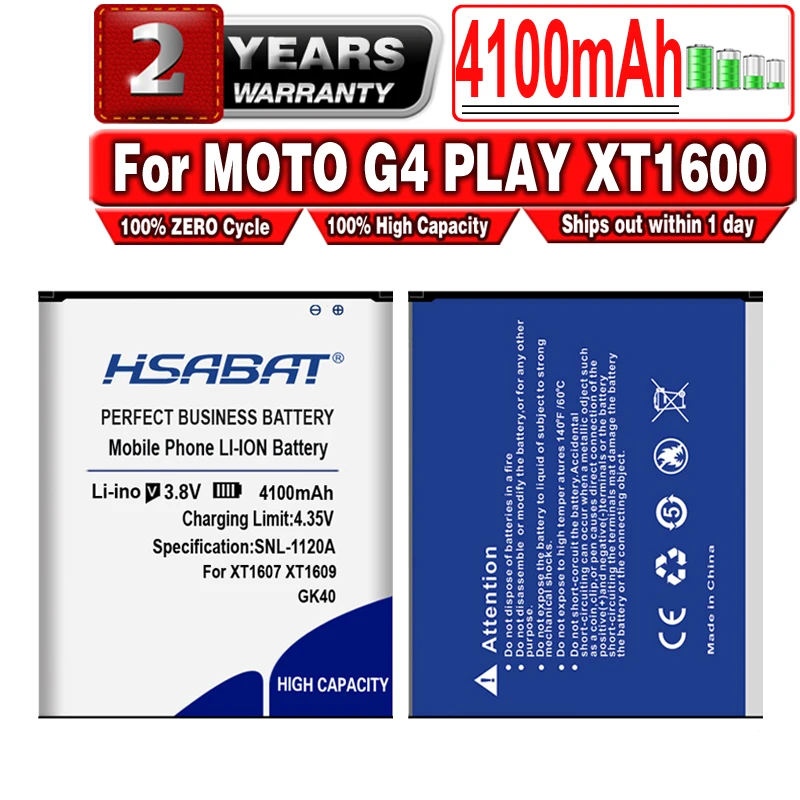 Аккумулятор HSABAT для GK40 MOT1609BAT M0T1609BAT 4100 мАч MOTOROLA MOTO G4 PLAY XT1600 XT1609 XT1607 XT1676 XT1677 XT1700
