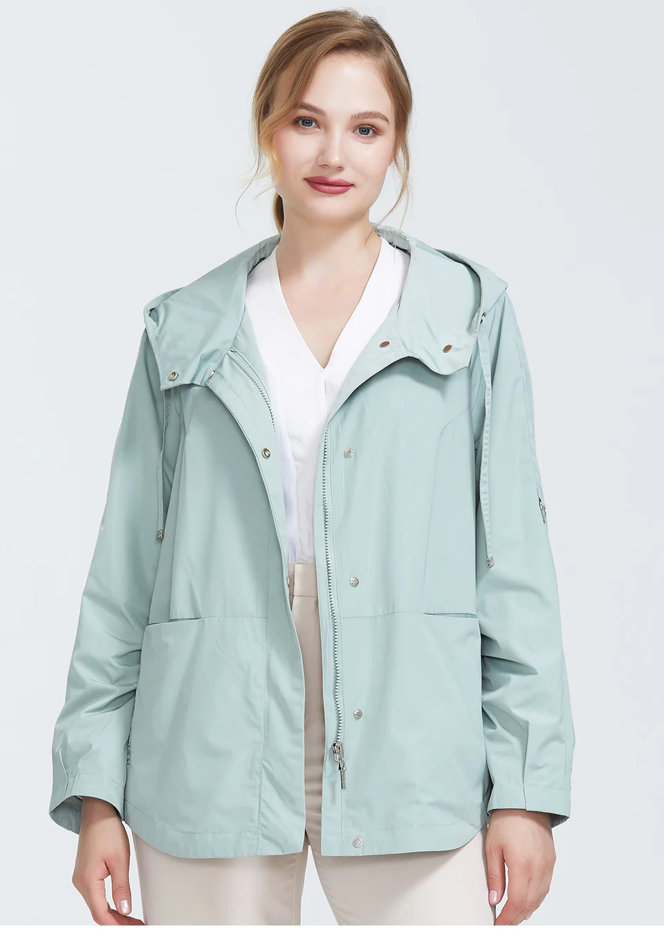 Trench Coat spring autumn coat women Hooded Solid color short coat trench big coat for women High Quality new style AS-9045