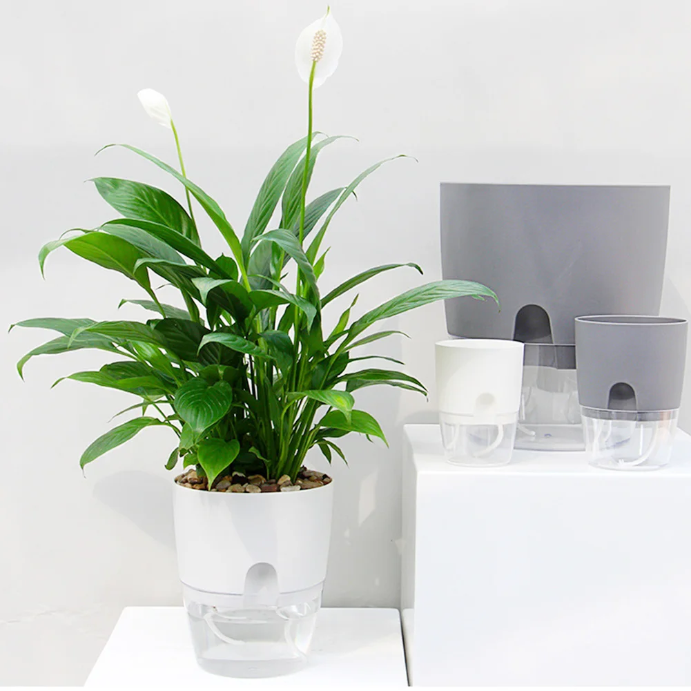 

Watering Planter Handmade 2 Layer Self Watering Plant Flower Pot With Water Container Round Flowerpot Home Garden Decor