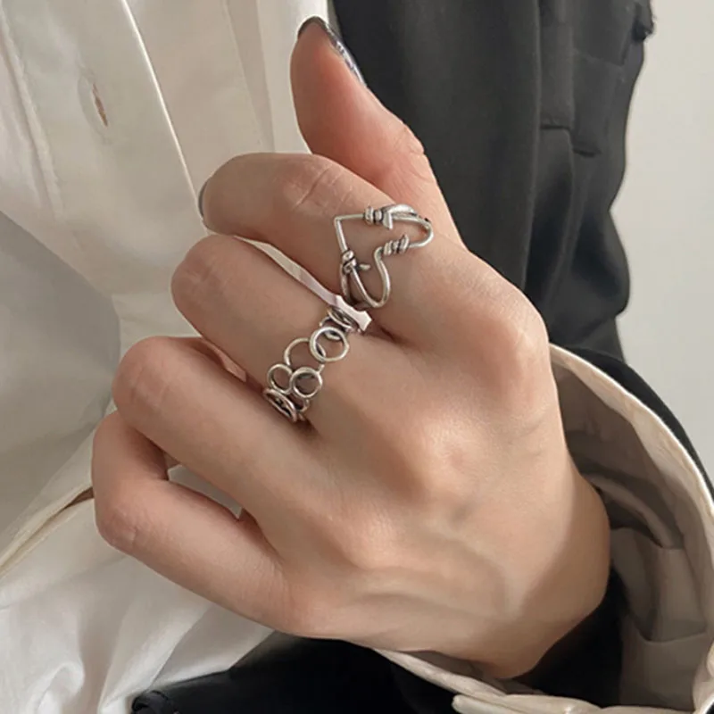 

MEYRROYU Sterling Silver Love Heart Multi-circle Stitching Ring For Women Fashion Sweet Exquisite Open Prevent Allergy Wholesale