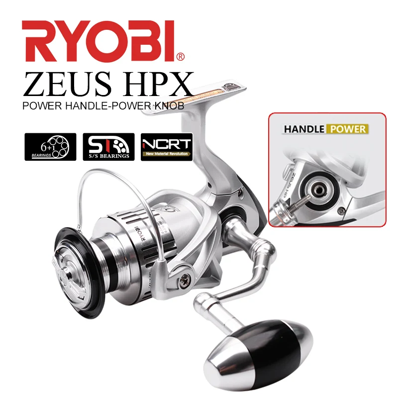 RYOBI ZEUS HPX Spinning Fishing Reel 1000-8000 6+1BB Gear Ratio 5.1:1/5.0:1 Max Drag 6kg-12kg Power Handle Power Knob CNC Spool