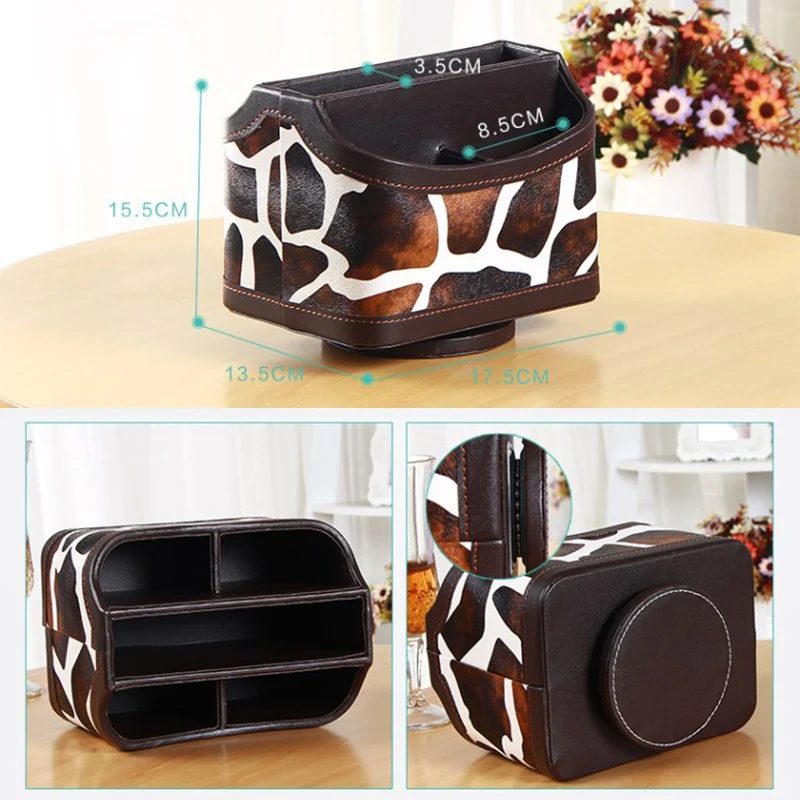 PU Leather Rotating Storage Box Hot Selling Desktop Large Capacity Creative Remote Control Cosmetic Shelf Organizer | Дом и сад