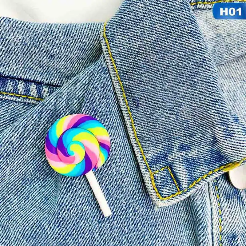 

Fashion Pins Cute Colorful Rainbow Lollipop Candy Metal Brooches Clothes Bag Pin Brooch Jewelry Men Women Birthday Gift