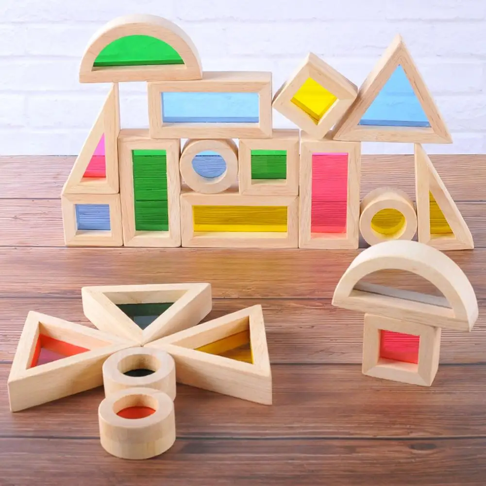 

24pcs Creative Acrylic Rainbow Educational Toy Tower Pile Children Kids Wooden Assemblage Building Block for Kids Gift