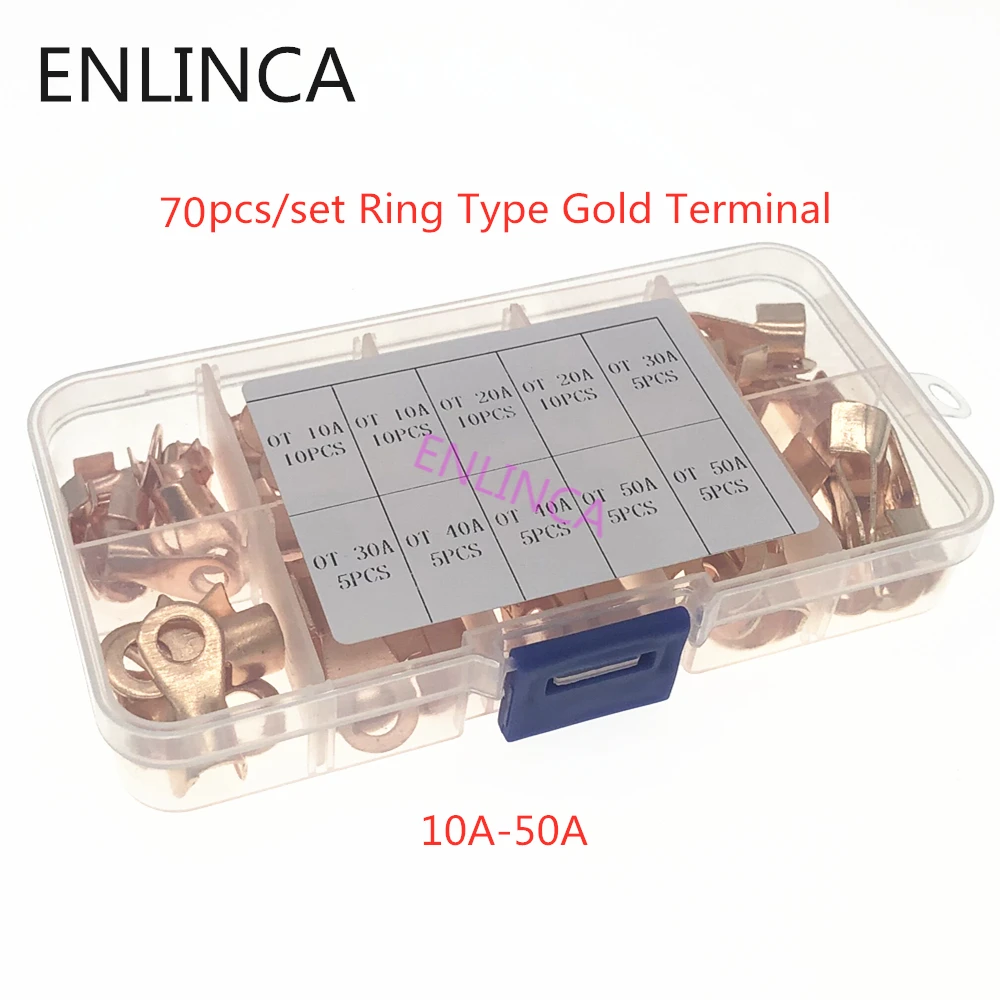 70 шт./компл. золотые клеммы кольцевого типа латунные неизолированные обжимные