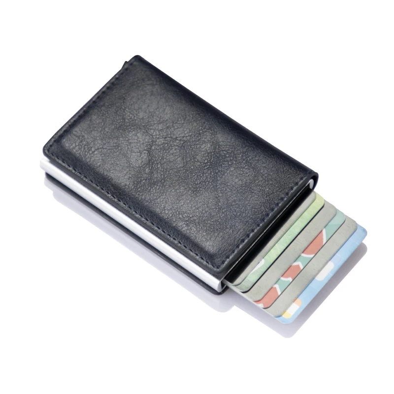 

New Men women smart wallet Credit Bank card holder fashion purse Aluminum alloy Business Casual Mini wallet Brand PU Purse