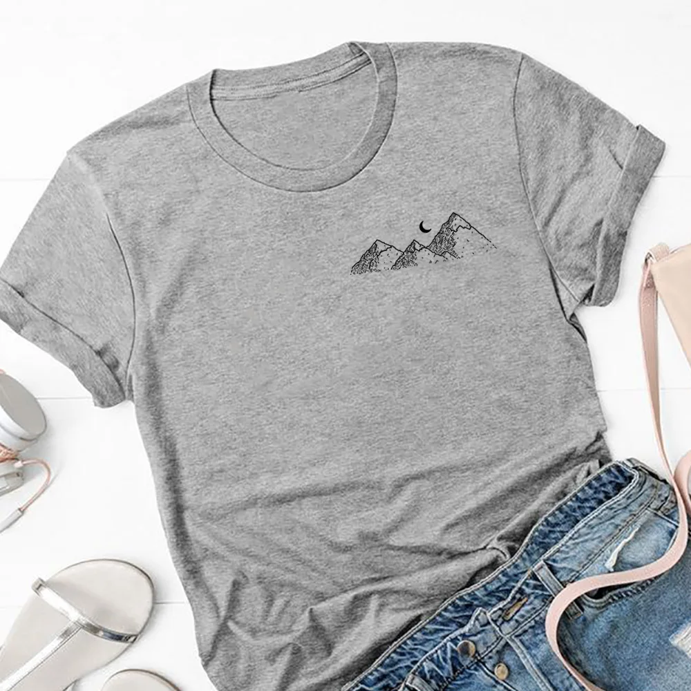 Горы Луна с карманом и надписью футболка на каждый день для девочек модные Tumblr