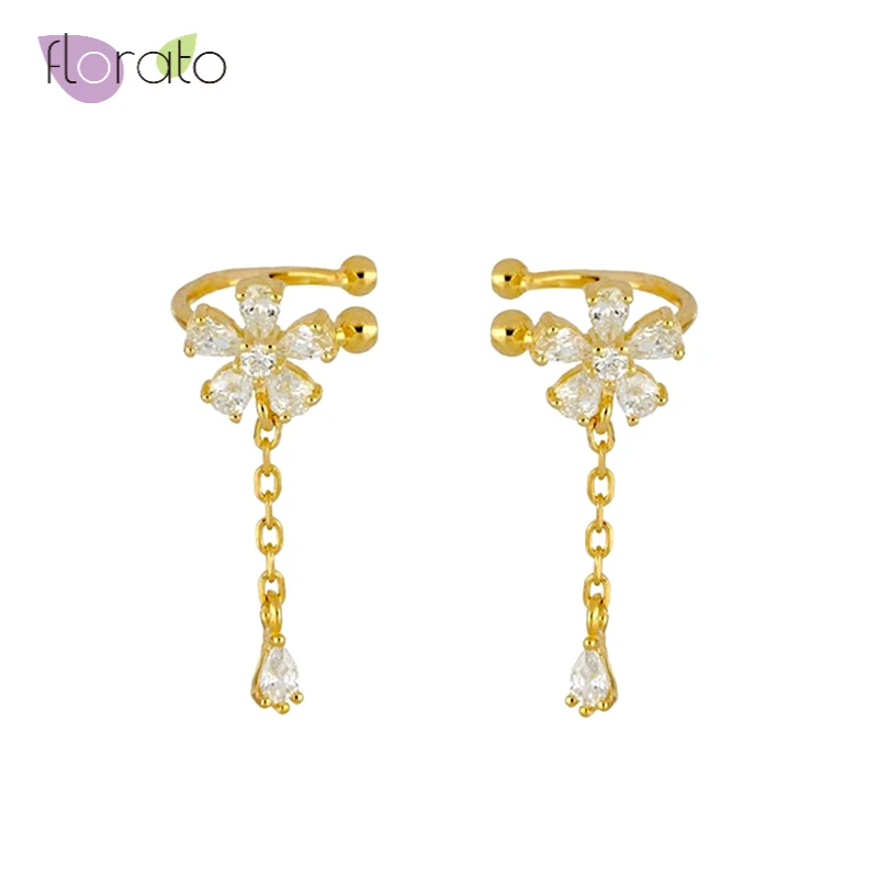 Серьги-клипсы женские серебряные в форме цветка золотистые/серебристые без