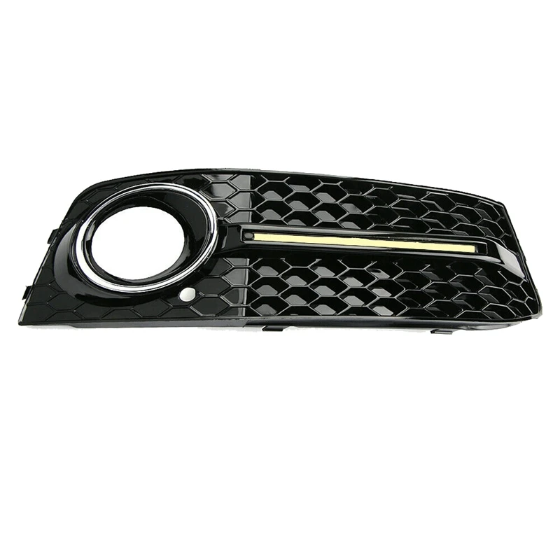 

1Pair Front Bumper Fog Light Lamp Cover Grilles Grill with LED DRL Daytime Running Blue Lights for - A4 B8 2009-2012