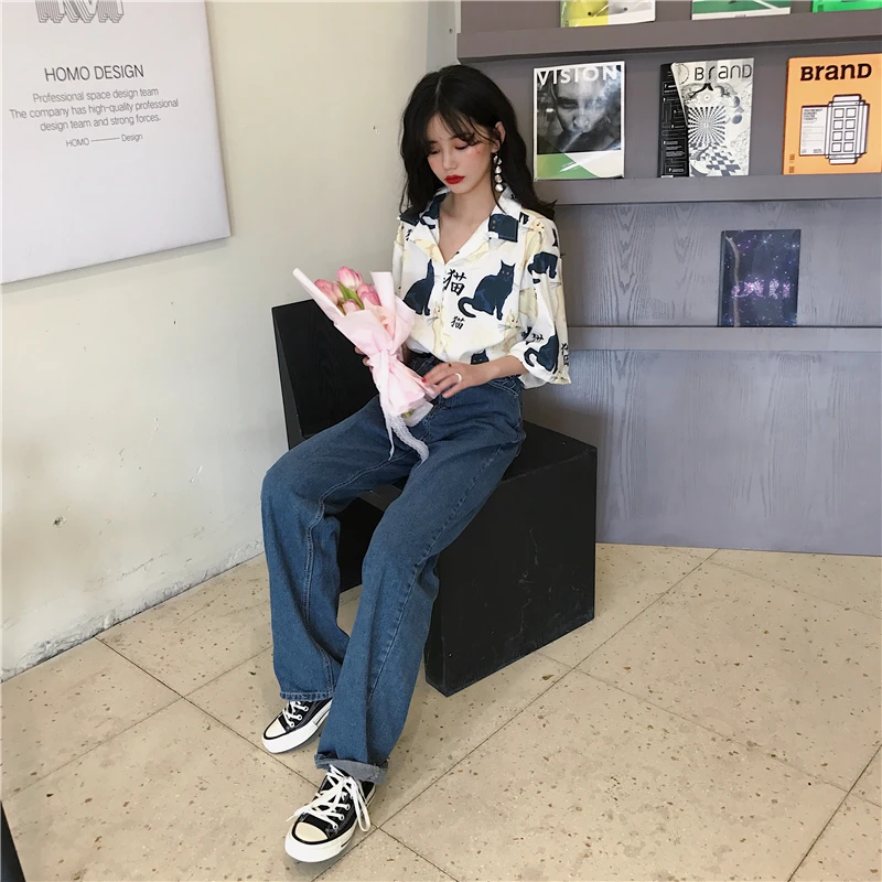 

2021 summer new Korean version of retro Hong Kong-style printed tops students weird girls loose short-sleeved T-shirt