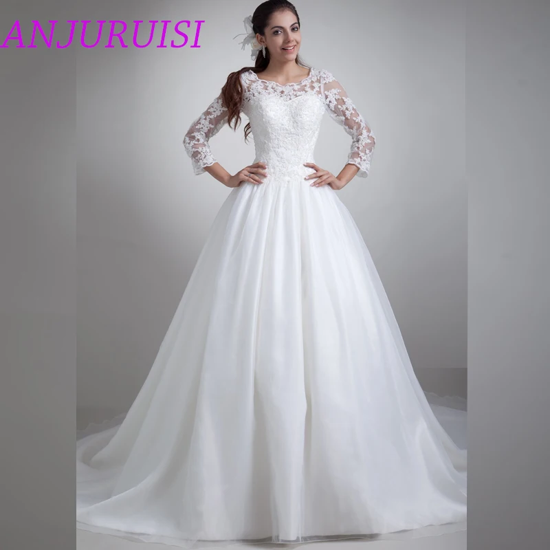 

ANJURUISI 2020 Elegant 3/4 Sleeves Wedding Dresses A-line Organza Bridal Dress Appliques Wedding Gowns Beaded Vestido De Noiva