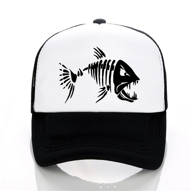 

Skull Fish Bones Baseball cap Outdoor Fishings hat Men Cool Summer Mesh cap Fishing enthusiasts adjustable snapback hats bone