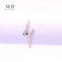 qian du stainless steel rose gold lady ring with transparent crystal snake shape opening ring lady personality jewelry