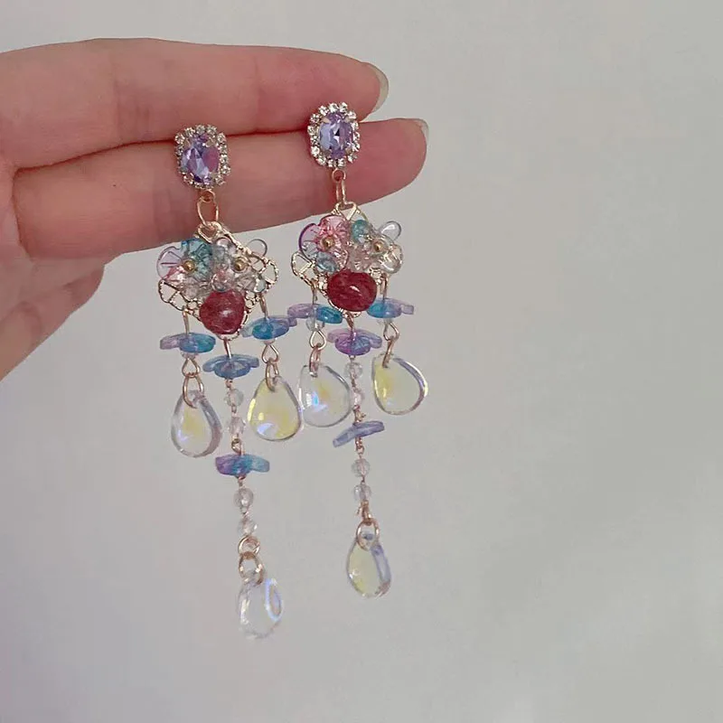 

Minar Fairy Baroque Flower Long Drop Earrings for Women Rainbow Gradient Resin Arcylic Floral Dangle Earrings Hyperbole Jewelry