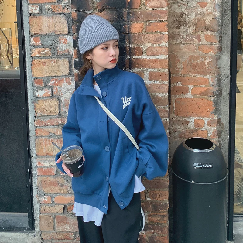 

2021 new spring and autumn casual jacket loose retro all-match baseball sweater jacket stand collar short jacket women