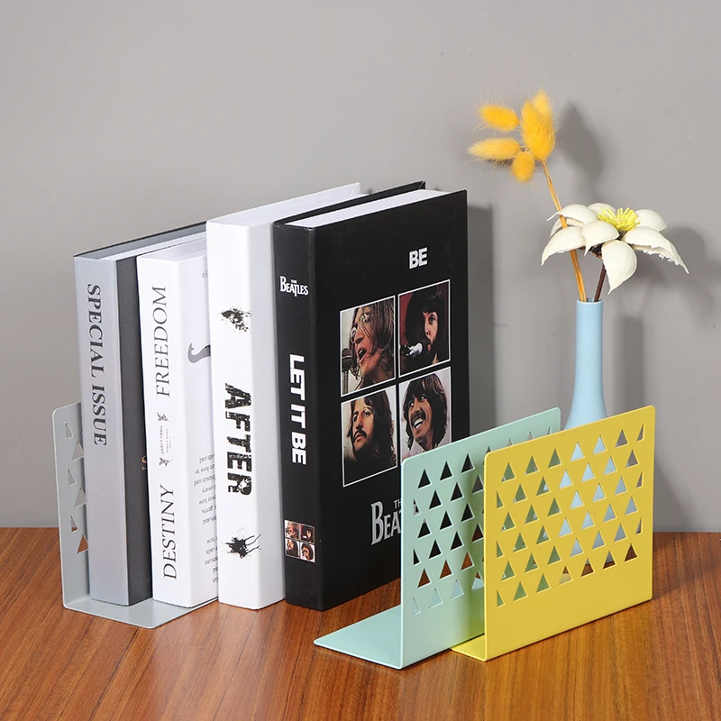 

New Metal Hollow Book Ends Bookend Stand Support Bookrack Holder Shelf For Student Home Office Desk Book Storage Organizer